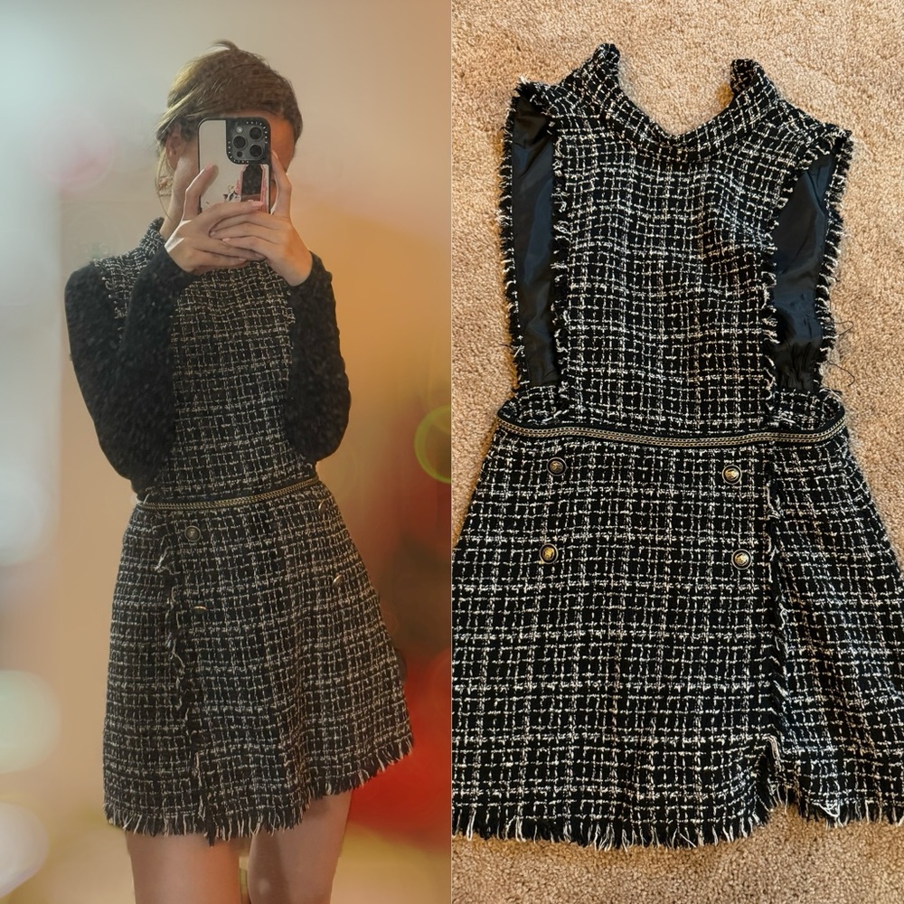 Zara tweed knit overall /skort jumpsuit